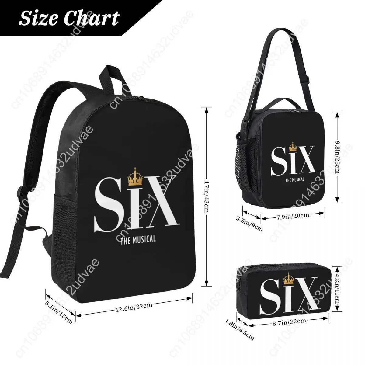 Six The Musical Backpack Student Boys Girls BookBag School Bag Computer Shoulder Bags 3ps Insulated Lunch Bag Pencil Case