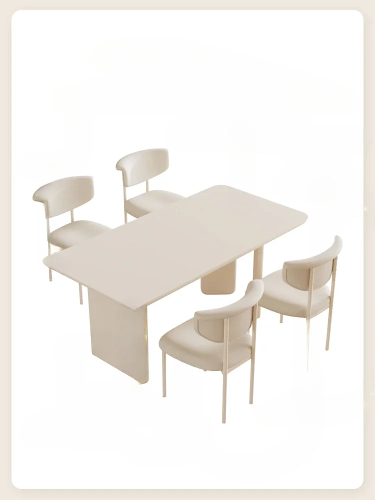 

Cream Style Dining Table Dining Table Living Room Simple Modern Rectangular Solid Wood Stone Plate Dining Tables and Chairs Set