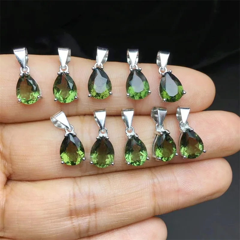 

S925 Natural Czech Meteorite Teardrop Pendant Female For Women Trendy Irregularity Chain Wedding Jewelry Gift 1PCS