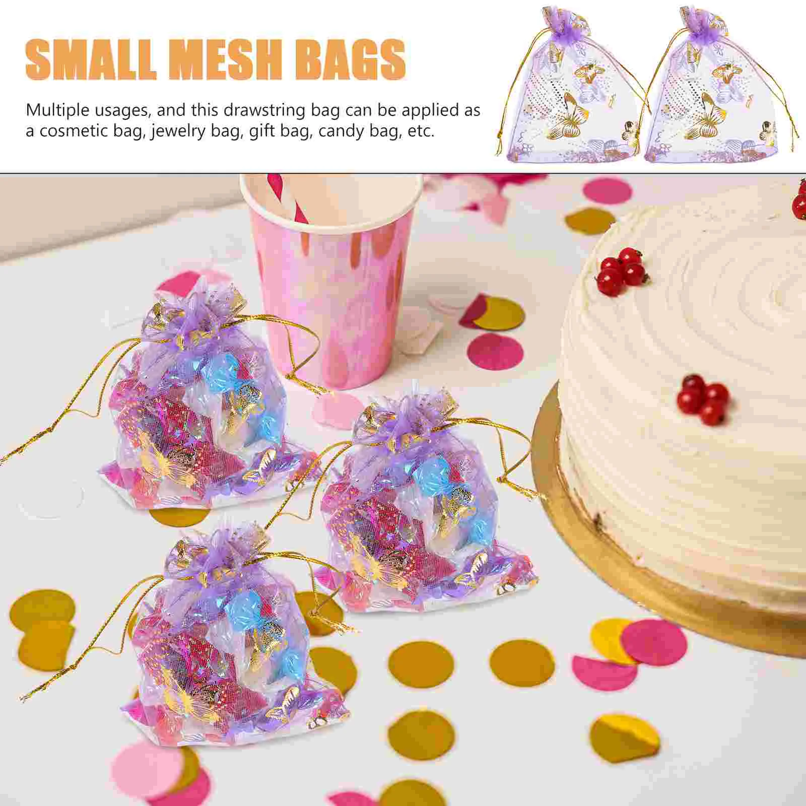 Purple Butterfly Bronzing Organza Gift Bag Mesh Sand Hot Silver Candy Packaging 50pcs (Purple Bronzing) Bags Fabric