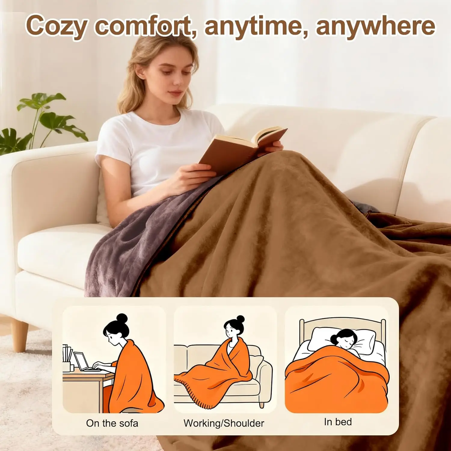 King 90x100 Electric Heated Blanket with Dual Control, 12 Heat Levels, Timer, Overheat Protection, Machine Washable