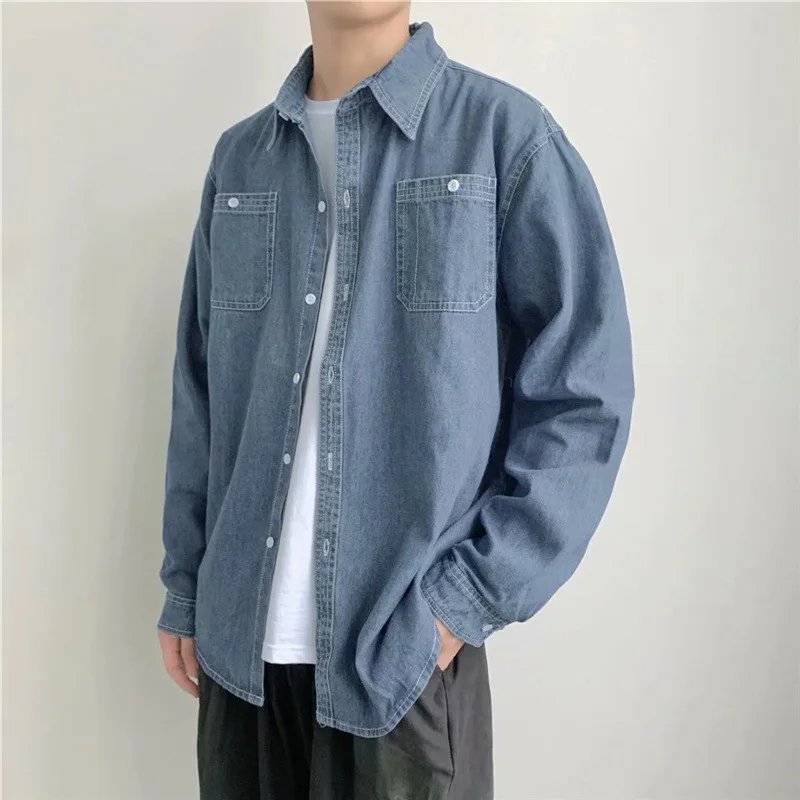 Young and Middle-aged Cowboy Shirts Men Pure Cotton Thin Plus Size Long-sleeved Shirt Men Clothing Casual Loose Denim Jacket