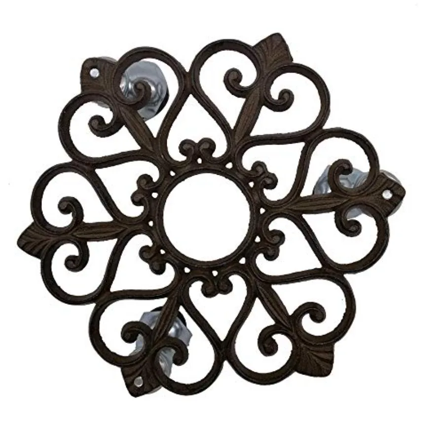 

Comfy Hour Rustic Style Collection Cast Iron Heart Garden Plant Trolley Flowerpot Holder