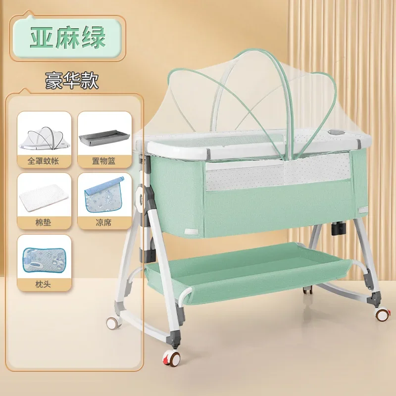 Aluminum Alloy Baby Crib Splicing Large Bed Multifunctional Movable Folding Children's Bed Baby Crib Cradle Bed