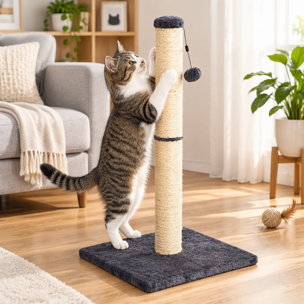 Cat Scratching Post 31.5 Inch Medium Cat Tree with Dangling Ball Toy Sisal Scratch Pole Kitten Furniture for Indoor Cats Grey