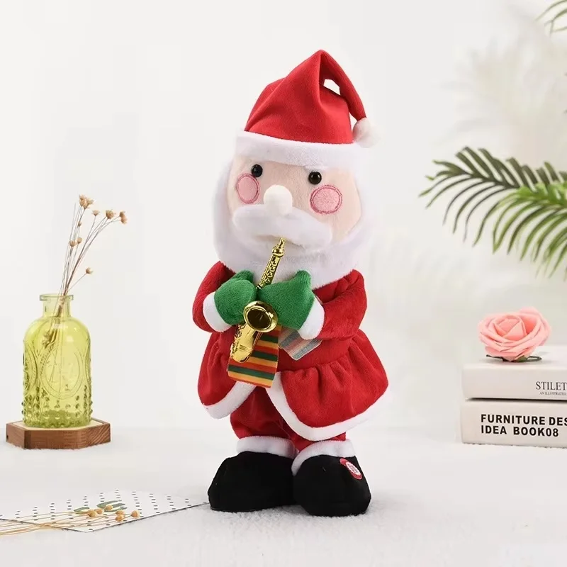 Novo saxofone elétrico árvore de natal brinquedo de pelúcia guitarra canta acende danças árvore de natal presente elétrico para crianças brinquedo presente