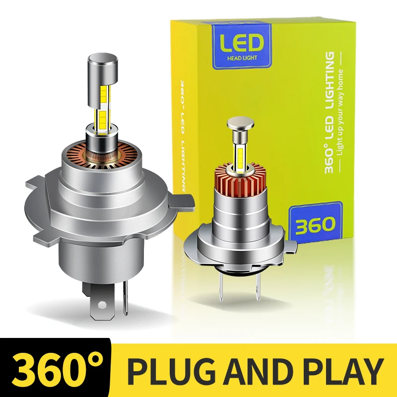 

2Pcs Car 30000LM Canbus H4 LED Headlight 9003 HB2 H7 360 4-Sided Turbo 1:1 Mini HeadLamp Super Bright 6000K Motorcycle HeadLamp