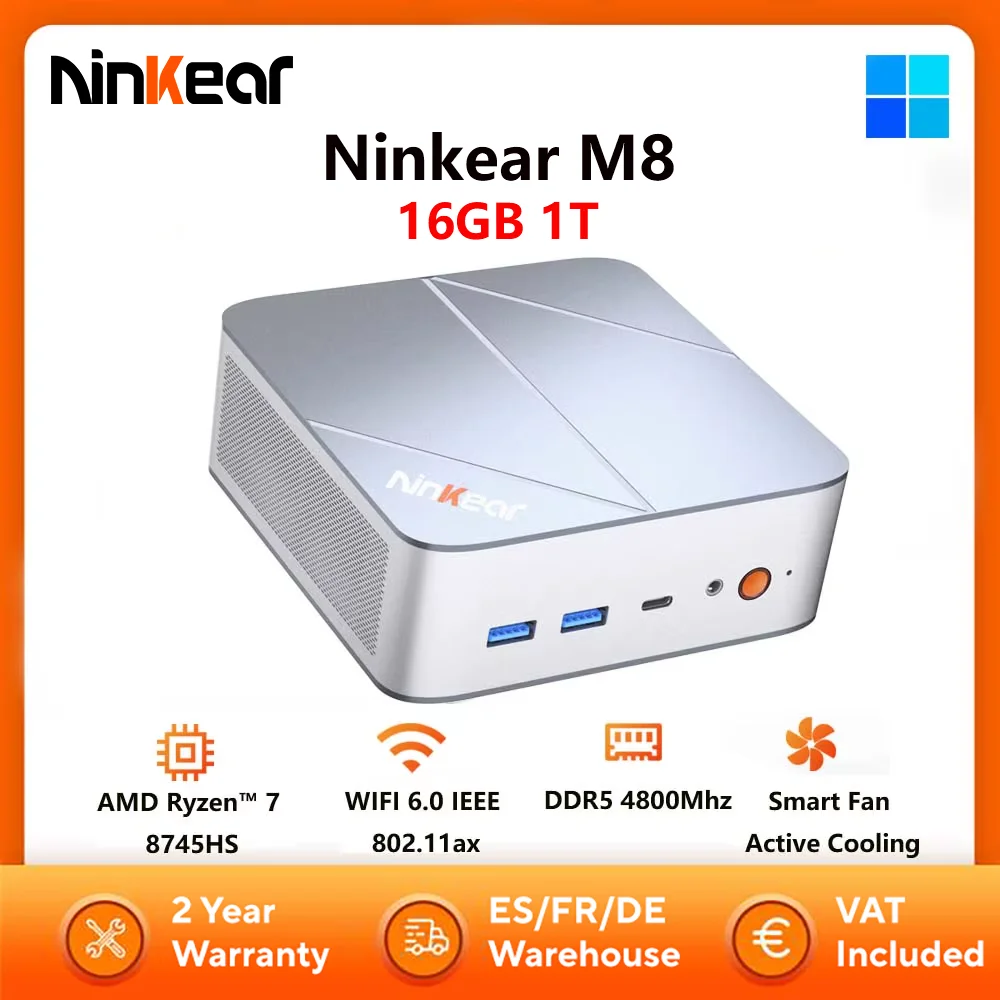 Ninkear M8 MINI PC AMD Ryzen ™   7 8745HS 3,8 GHz-4,9 GHz 16GB DDR5 1TB SSD WiFi6 BT5.2 Windows 11 Smart Fan Aktive Kühlung