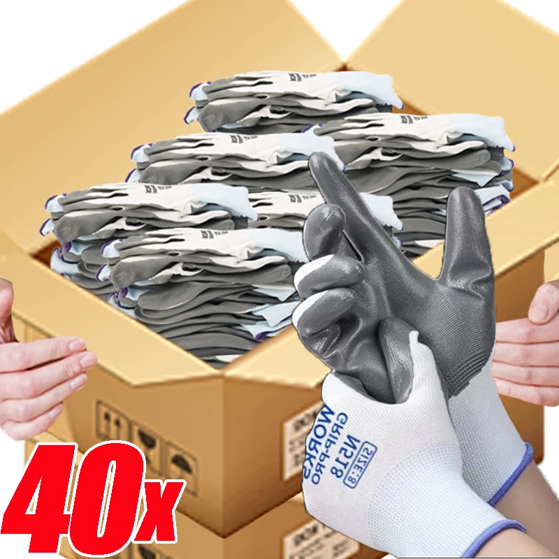1/20Pairs Bulk Nitrile Coated Work Glove Industrial Strength Durable Anti Slip for Construction Gardening Labor Protective Glove