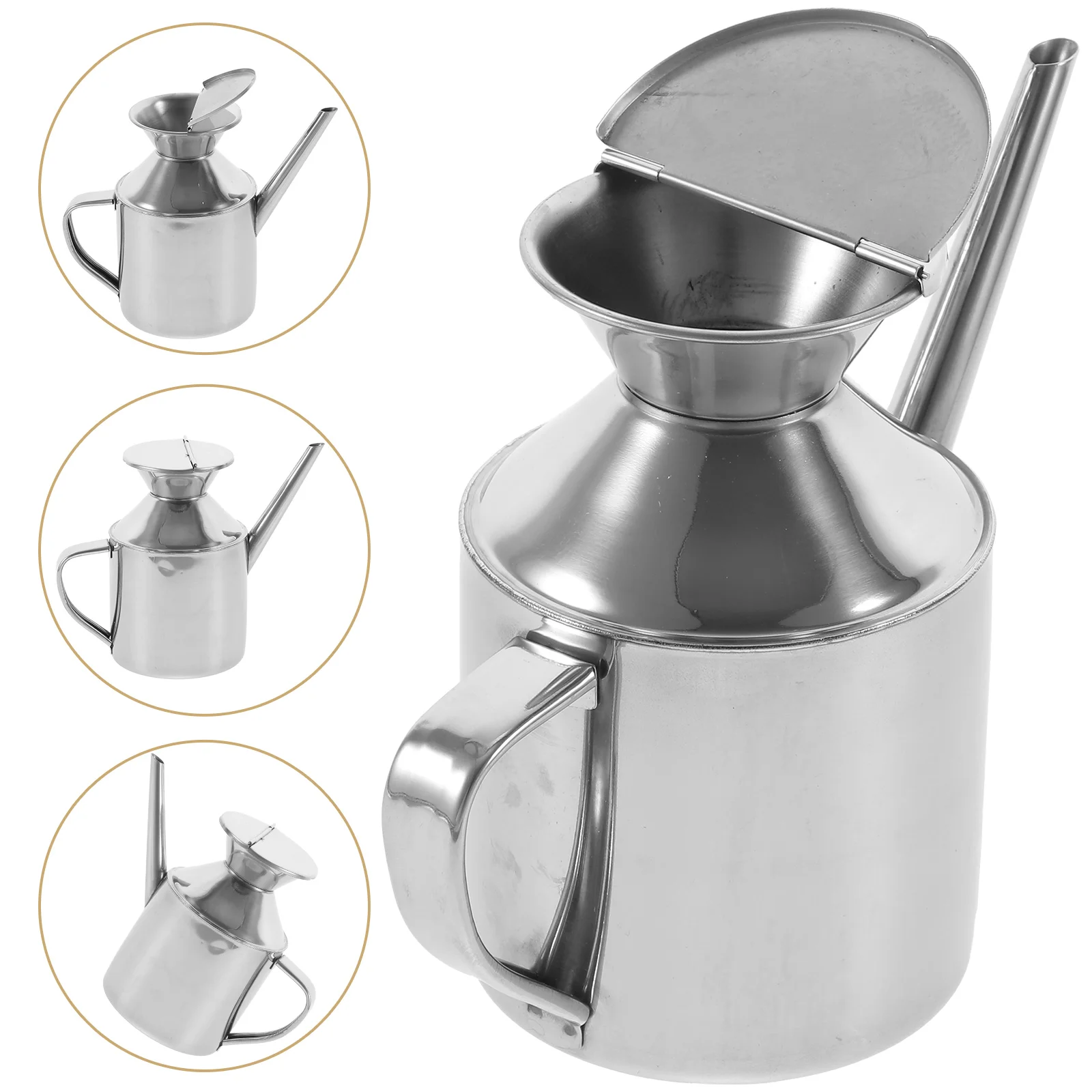 

Stainless Steel Oil Pot Chain Sauce Dispenser Vinegar Container with Lid Coffee Syrups Multi-function Olive Bottle Soy