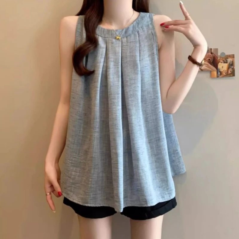 Fashion 2026 Summer Women Top Halter Neck Sleeveless Cami Chic Design Slim Fit Tummy Control Blouse