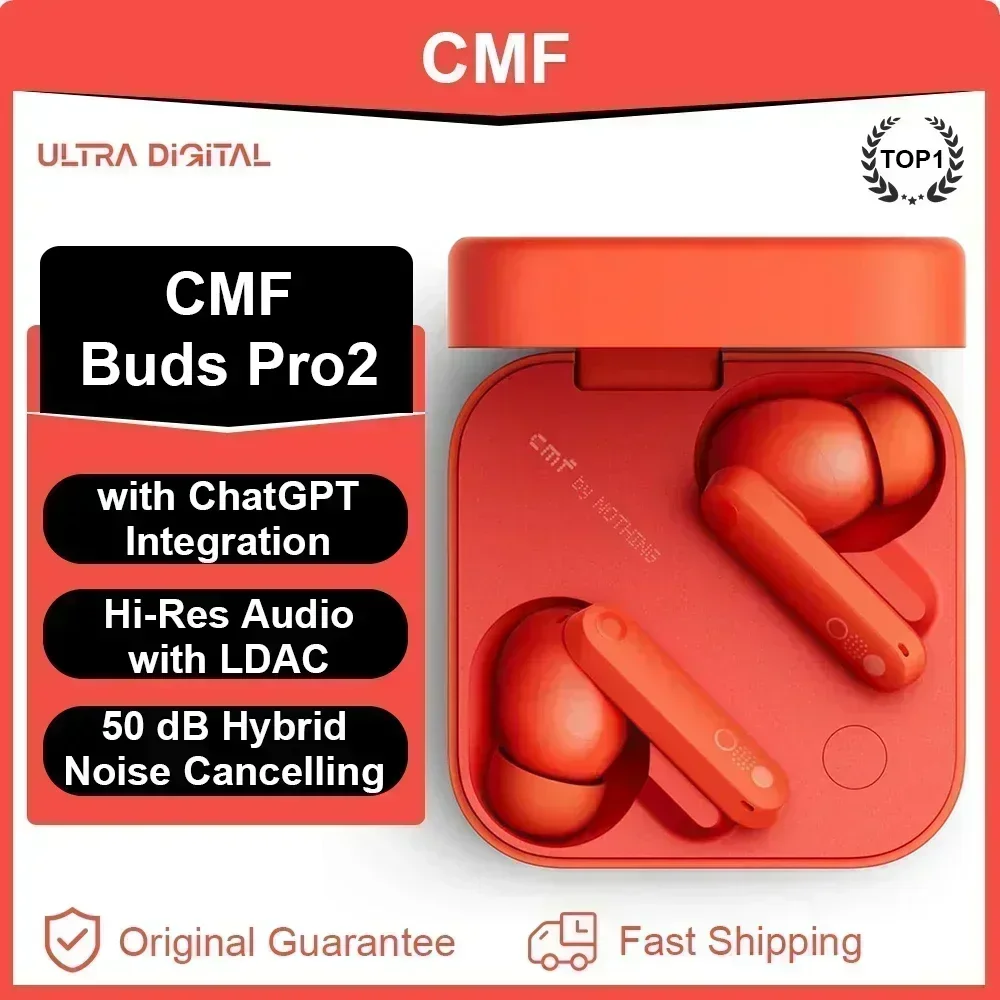 Global Verison CMF by Nothing Buds Pro 2 Earbuds with 50dB Hybrid Active Noise Cancellation 6 HD MICS IP55 Bluetooth 5.3 LDAC