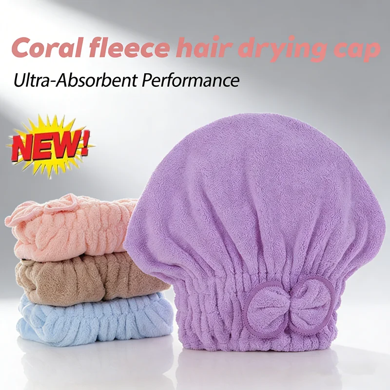 2026 new Durable Hair Drying Cap Microfiber  with Bow-Knot Shower Cap Hair Turban HairWrap Bath Cap Home Goods Gift