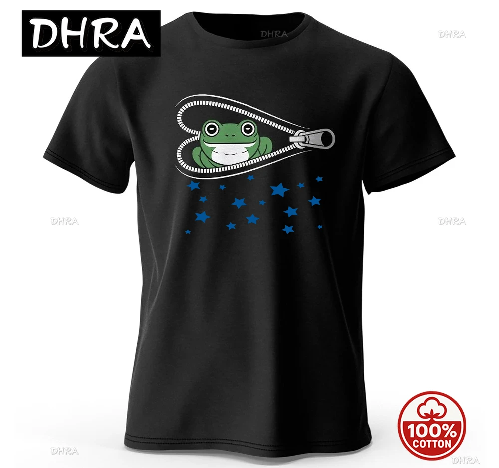 

Frog with Zipper Printed Men's T-Shirt 100% Cotton Oversized Cartoon Graphic Tees for Women Tops Tees Loose Soft Unisex Tee