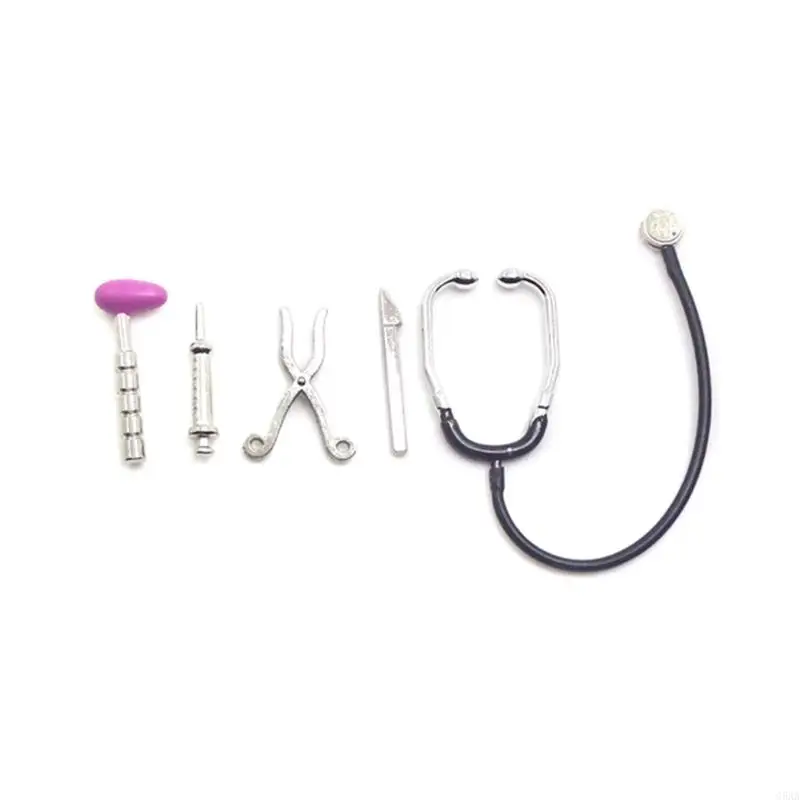 

C5AA 5 Piece Miniature Stethoscope Tools Set Realistic Alloy Accessories for 1/12 Scale Dollhouses Hospital Scene