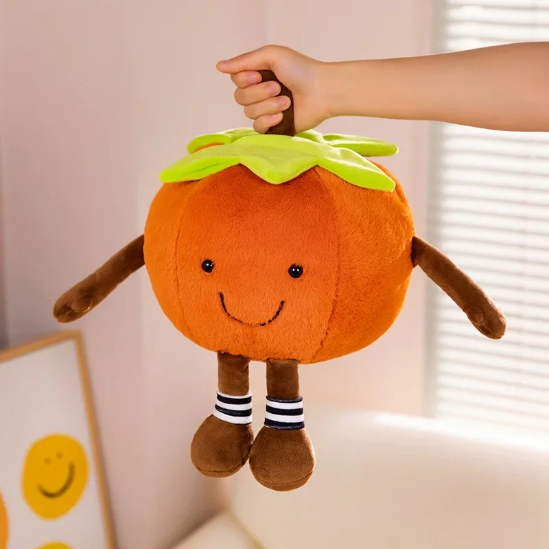 Hochwertige Cartoon Obst Persimmon Plüsch gefüllte Puppe Gemüse mit Bein weichen Plüsch Spielzeug Sofa Dekor Kind Geburtstags geschenk