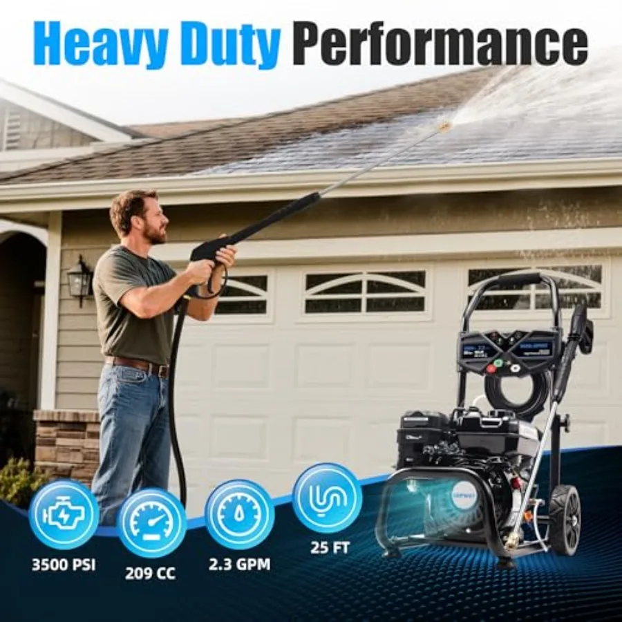 غسالة ضغط الغاز شديدة التحمل مع 3500 رطل لكل بوصة مربعة 2.3 جالون في الدقيقة للتنظيف الخارجي مدعوم بمحرك 209CC 7HP مزودة بمحرك عالي 25 قدم