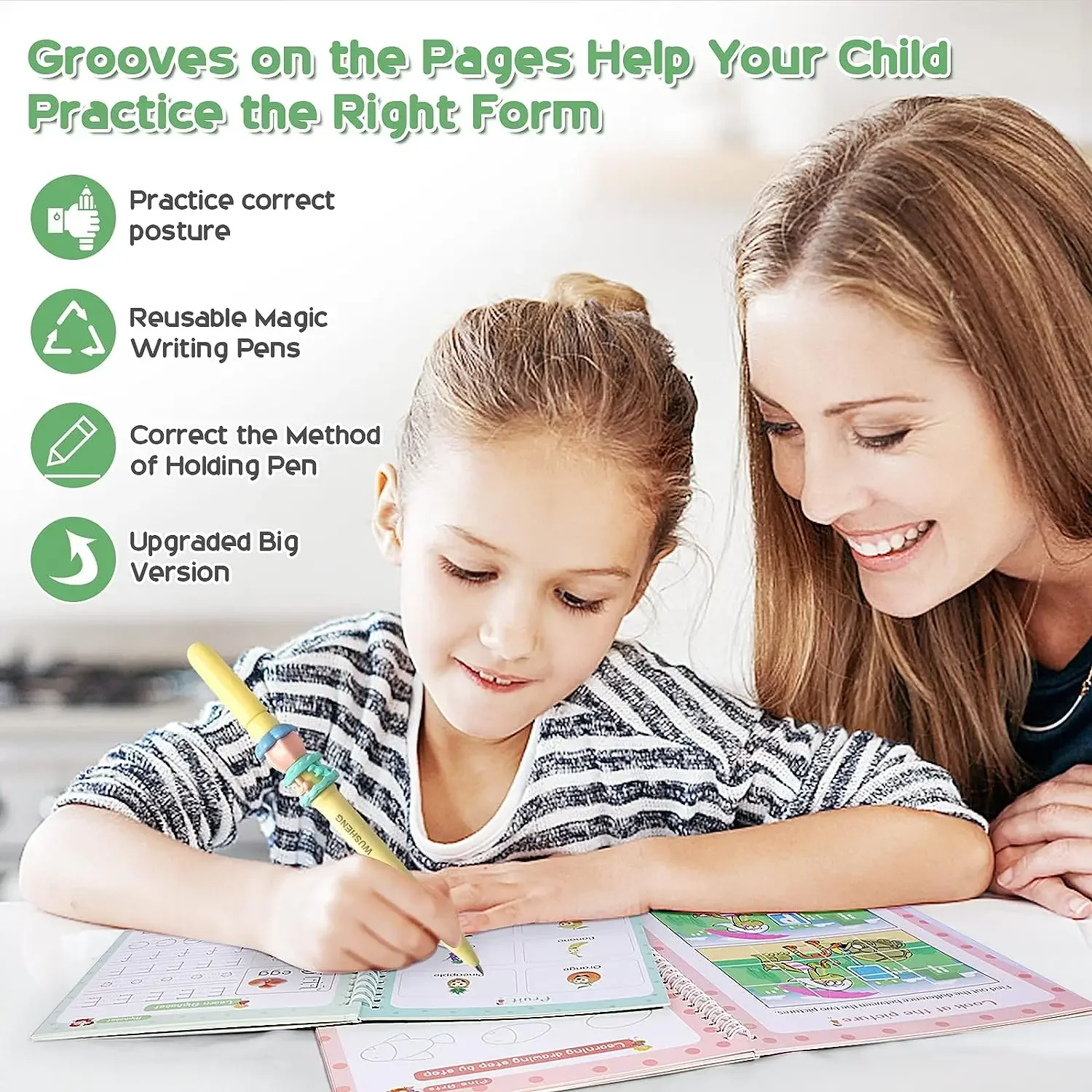 4books Sank Magic Practice Copybook Pen Preschools Kids Calligraphy Free Wiping Children Reusable Writing Book