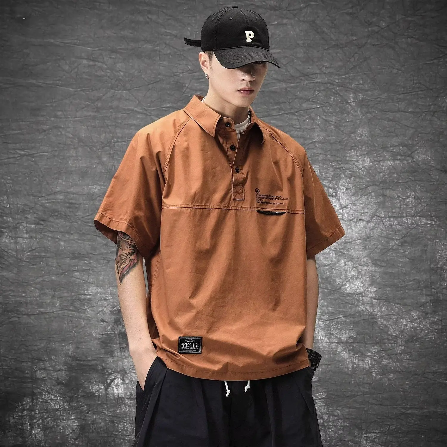 Casual American Style Men's Short Sleeve  Shirt Summer Flip Collar Versatile T-Shirt Cool Feeling Regular Fit Youth Popul...