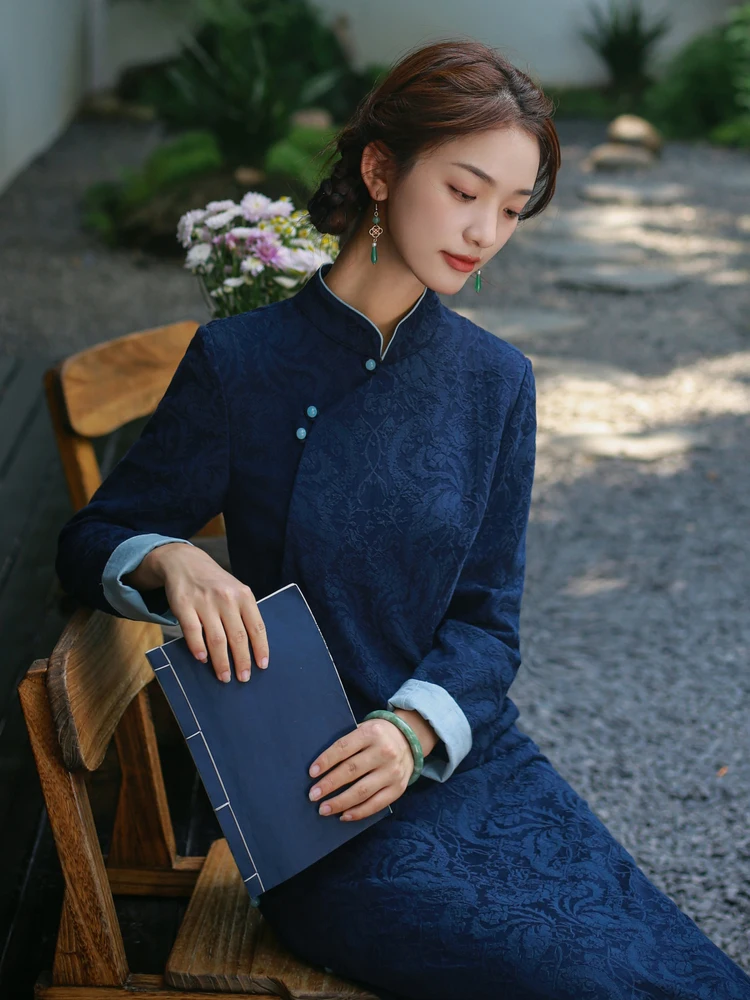 

New Chinese Sle Long Sve Women's Dr Traditional Medicine op Work orm Reformed Daily Wear Cotton Material