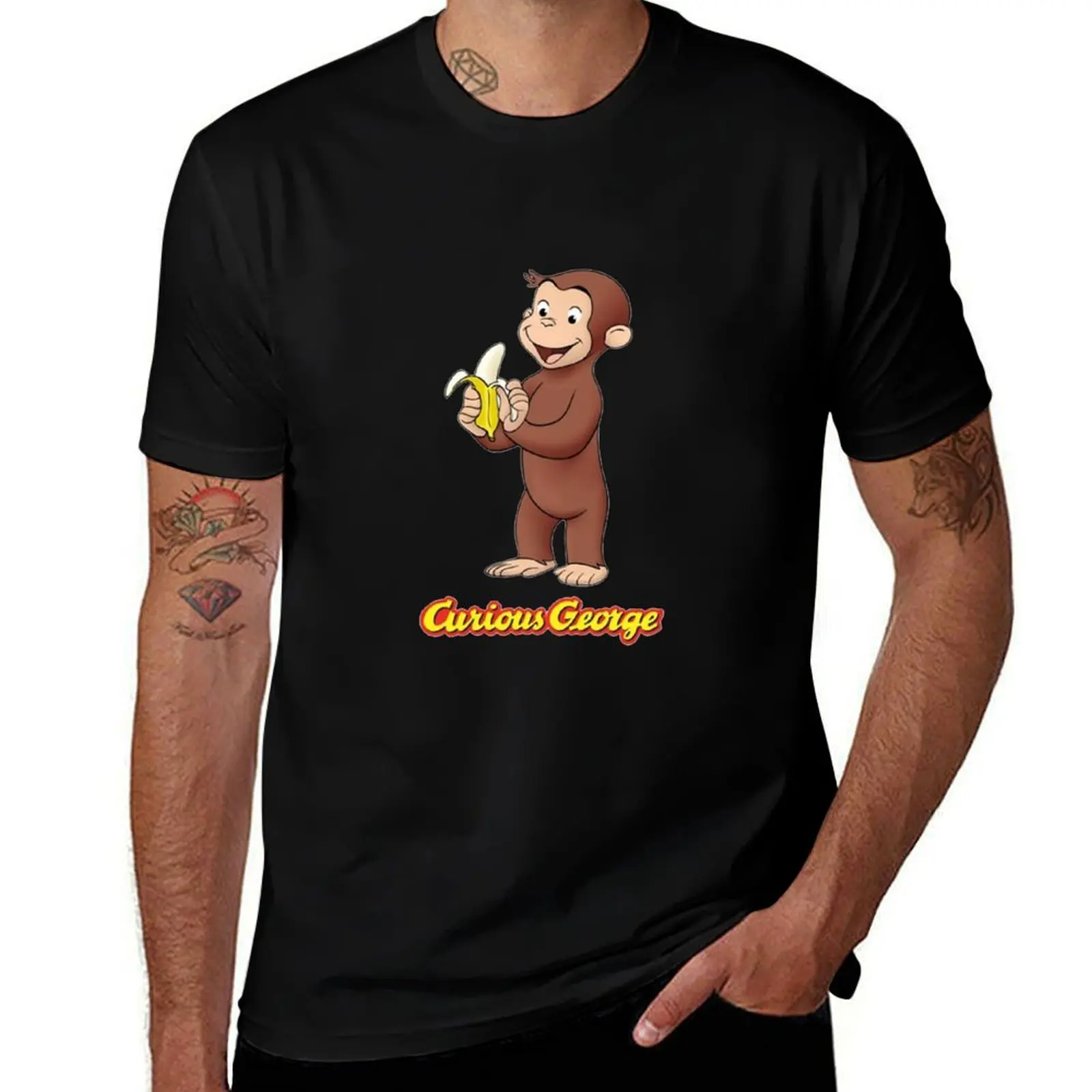 Cartoon Curious George Banana Series T-Shirt Basic Solid Color Short Sleeve T-Shirt