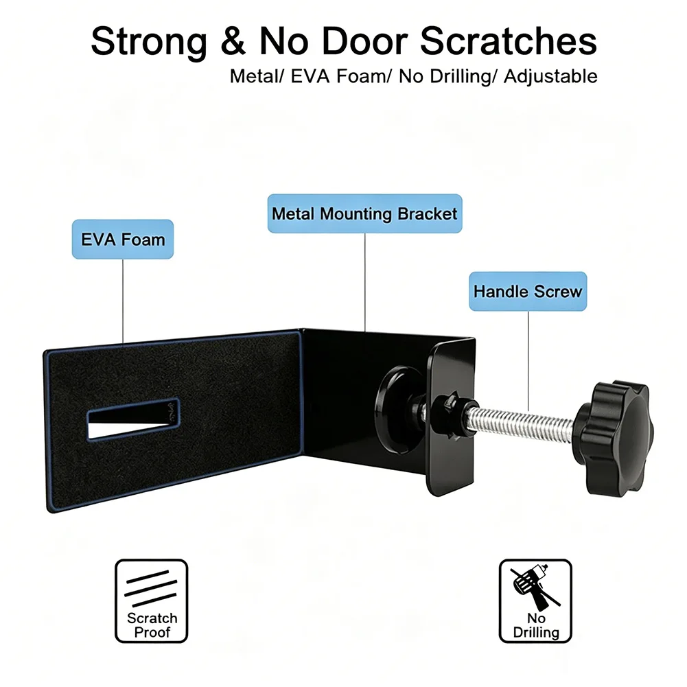 

Over Door Mount Bracket for Lock Box Keys Stainless Steel Adjustable Height Width Fits Most Interior Doors Black