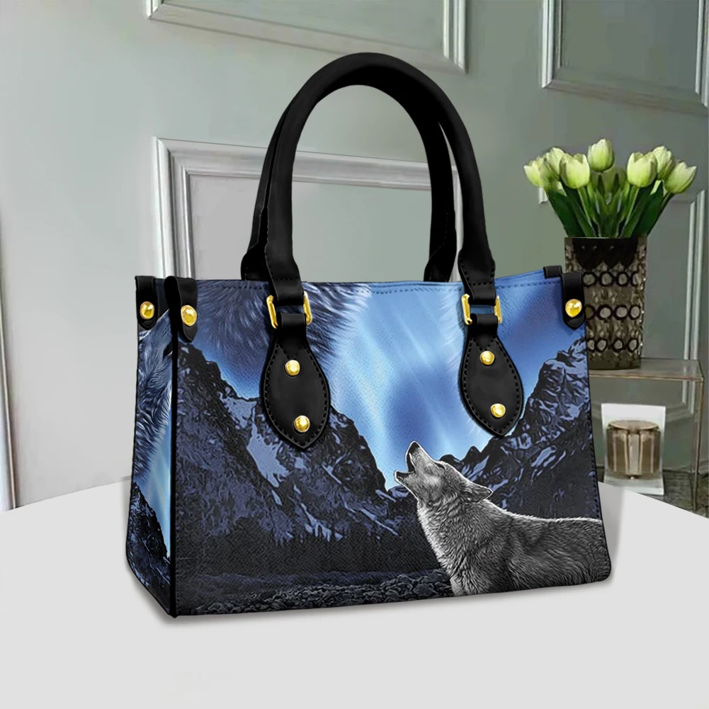 Lobo selvagem bolsa feminina impressão personalizada moda pequena casual tote ombro mensageiro bolsa feminina sac a principal femme
