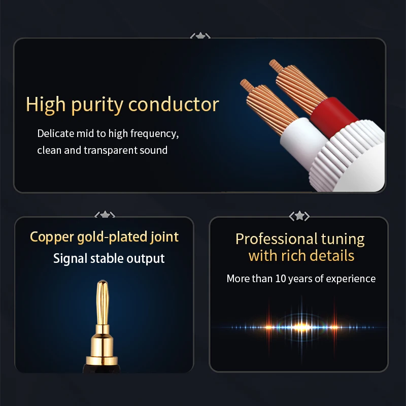 1ペアのHi-Fiスピーカーケーブル,ハイエンドオーディオアンプ,高純度,無酸素銅,バナナ付き,24k,金,プラグ,ケーブル