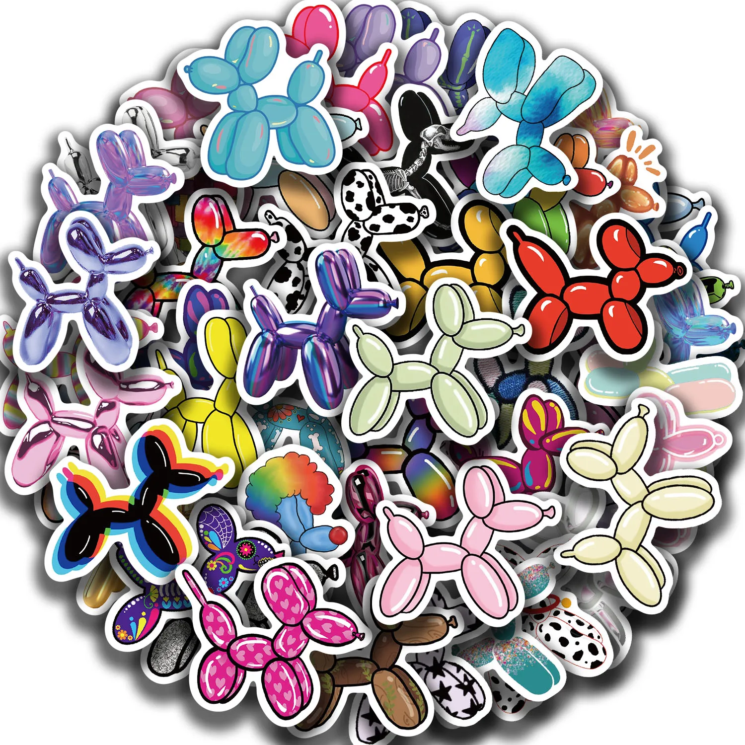 55pcs Rainbow Balloon Dog Stickers For Kids Laptop Luggage Skateboard Guitar Scrapbook Diary Stickers Funny Cartoon Decals ﻿