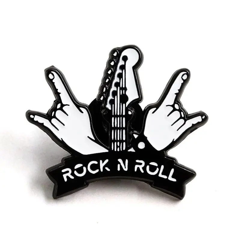Rock & Roll Music Enamel Pin Electric Guitar Headstock Tribute Gesture Devil'S Horns Lapel Brooch Gift Accessory Badge Collectio