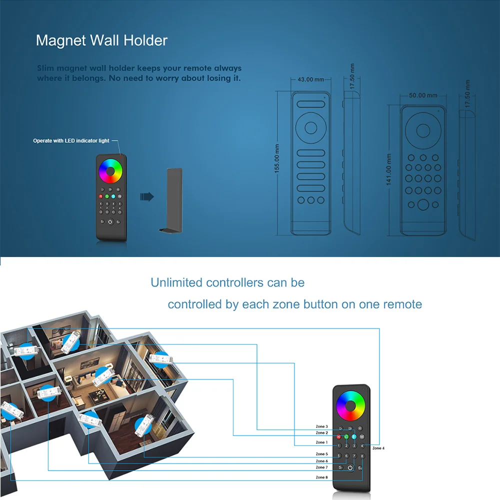 Imagem -05 - Tuya-universal Led Light Dimmer Controller 5in Wi-fi Wt5 Dc1224v Zone 2.4g Controle Remoto rf Rgb Rgbw