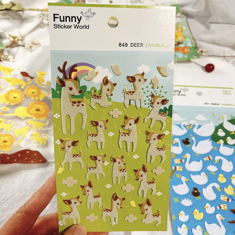 الكورية مضحك ورأى الحيوان ملصقات الغزلان القرد الأسد سوان الجمالية المجلات الحرفية لوازم سكرابوكينغ ملصقات النسيج #1
