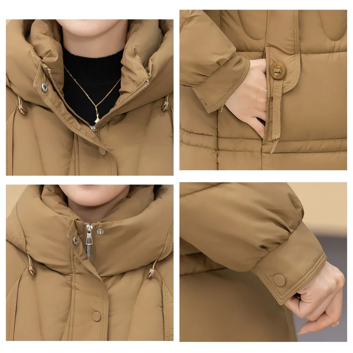 2025New Women Jacket Thick Warm Mid Long Puffer Coat White Female Basic Snow Overcoat Winter Parkas Hooded Down Cotton Outerwear