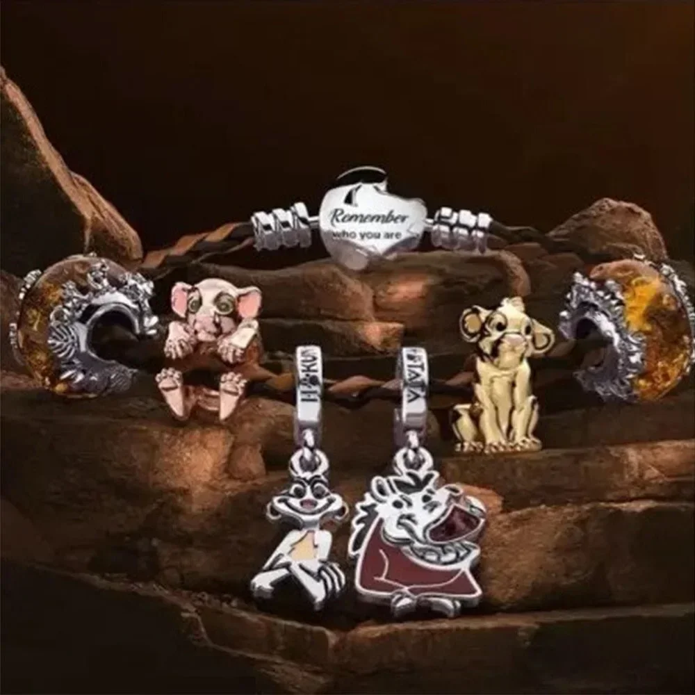 MINISO Disney-Breloques en argent regardé 100% pour femme, perles Simba, le roi discutant, convient au bracelet Pandora original, bijoux à bricoler soi-même, 925