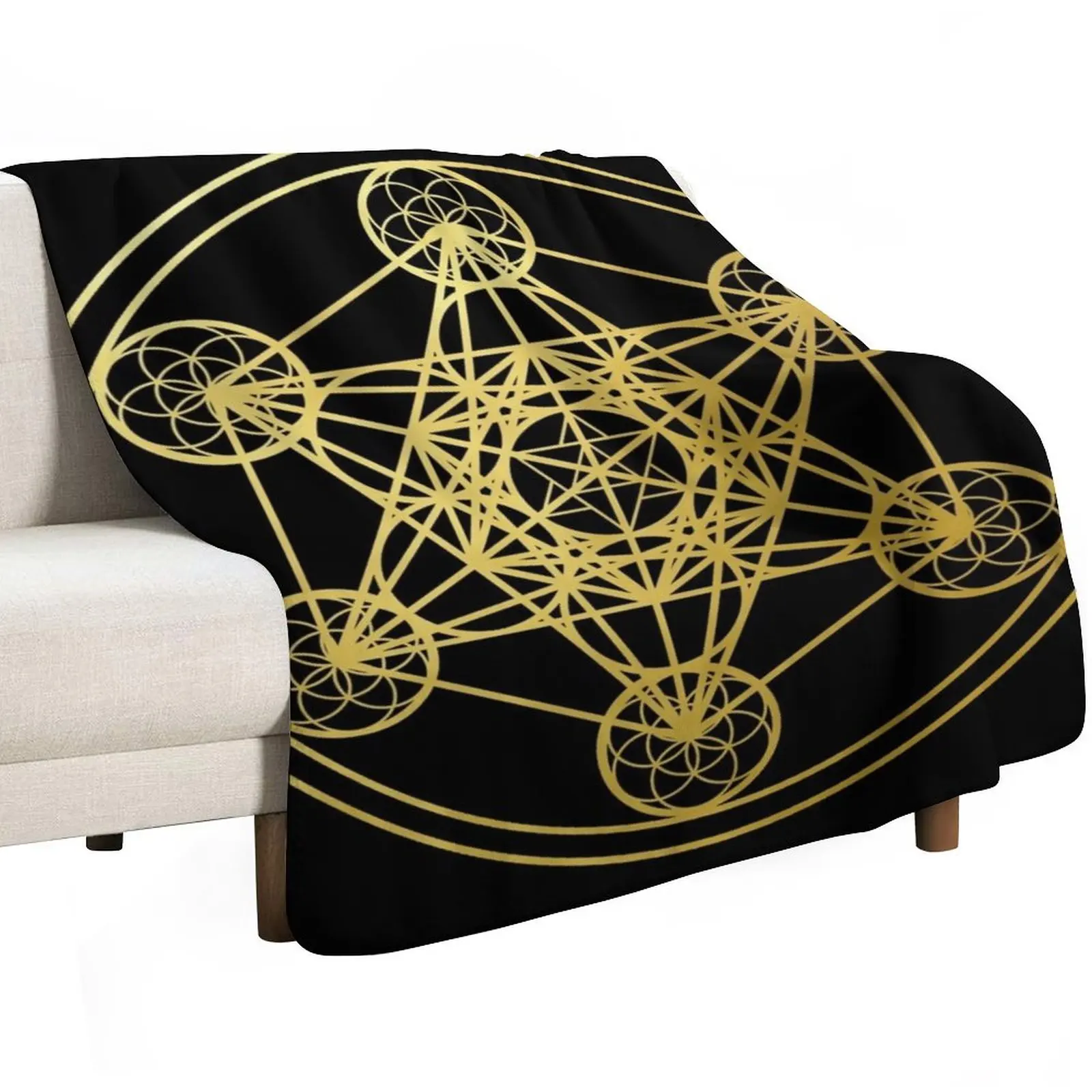 Metatrons Cube gold sacred geometry mandala esoteric symbol Kabbalah Throw Blanket Beach Thin halloween Tourist Blankets