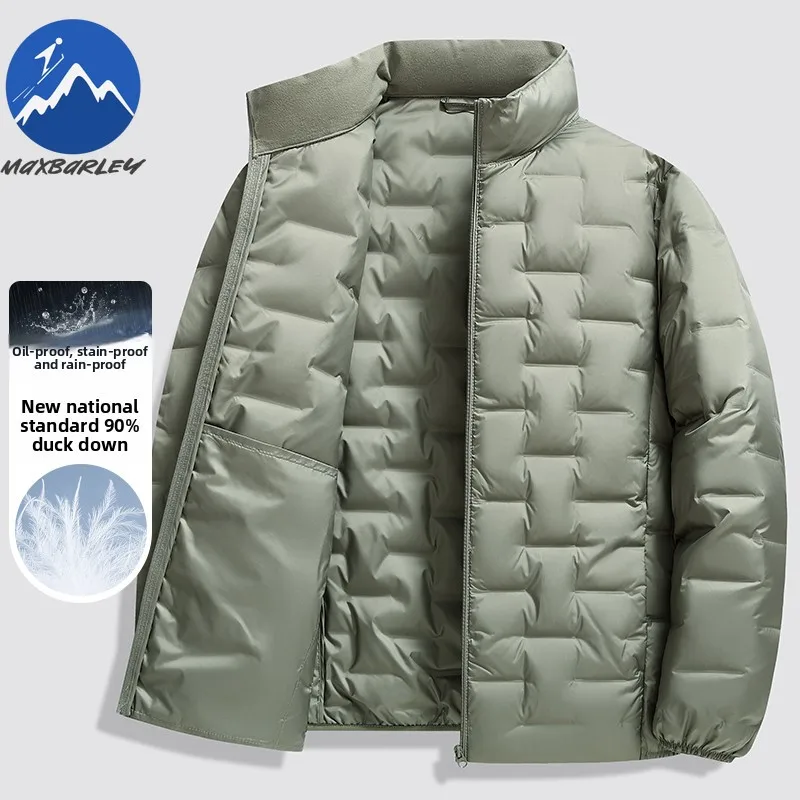 Maxbarley Luxury Men Short Down Jacket Business Casual Ultra Light Puffer Coat Stand Collar Outdoor Travel Windproof Winter Coat