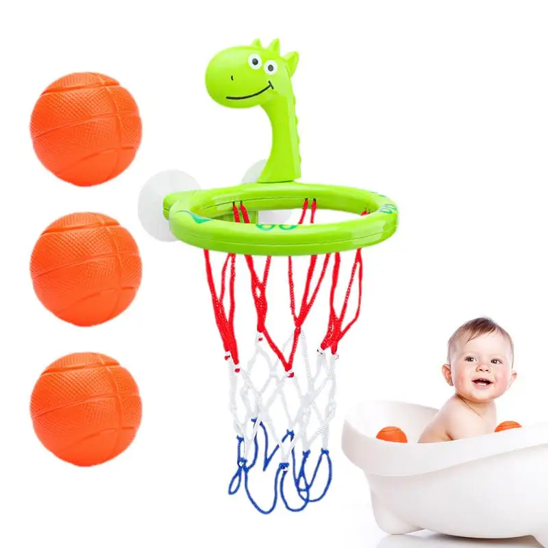 

Bath Basketball Hoop 4pcs Fun And Portable Baby Bath Toys Toddler Boy Water Toys With Balls Cartoon Suction Cup For Kids