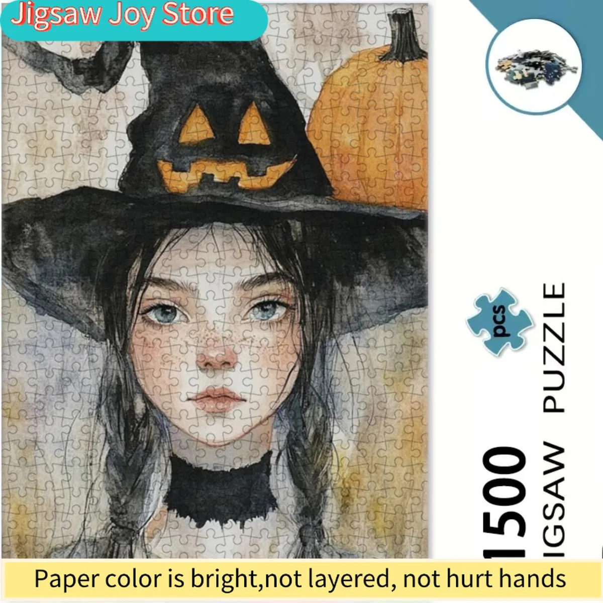 

Пазл для взрослых - Девочка с ведьмой и тыквенным фонарем (черный и оранжевый) - Портативный прямоугольный пазл, идеально подходит для подарка на Рождество/день рождения