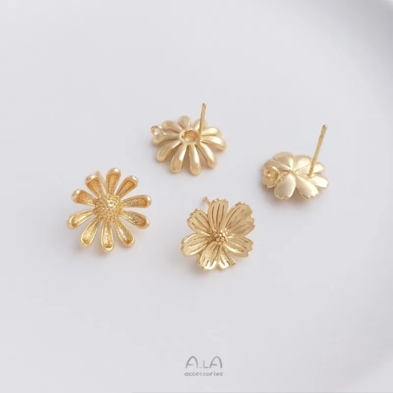 

14K Gold Color Three-dimensional Cherry Blossom Daisy With Rings Studs Mori Earrings DIY Earrings Jewelry Accessories Materials