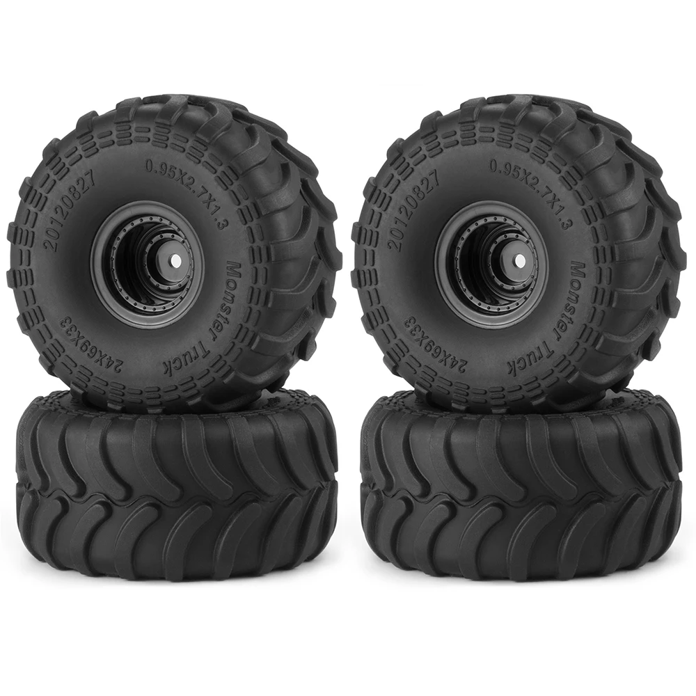 AXSPEED 4Pcs Plastic Wheel Rims 69mm Rubber Tires Set for TRX-4M 1/18 Axial SCX24 FMS FCX24 1/24 RC Car Truck Model Upgrade Part