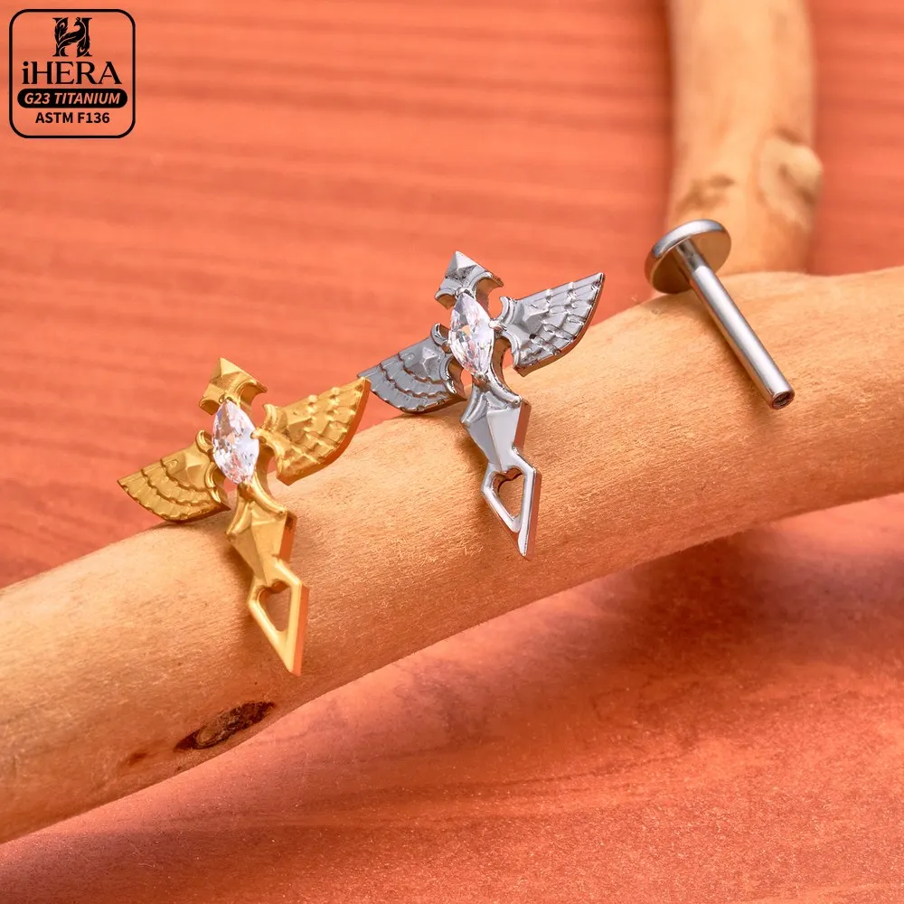 ASTM F136 Titan Piratenschädel Flachrück-Ohrpiercing Funkelnder CZ Seestern Halbmond Schlange Engel Labret Helix Tragus Schmuck – Detail 3