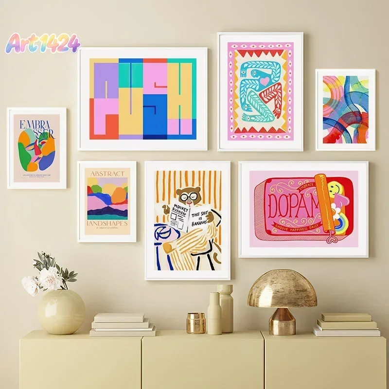Bear Book Leaf Colorful Abstract Lines Rainbow Scenery Wall Art Canvas Painting Posters And Prints Picture For Living Room De