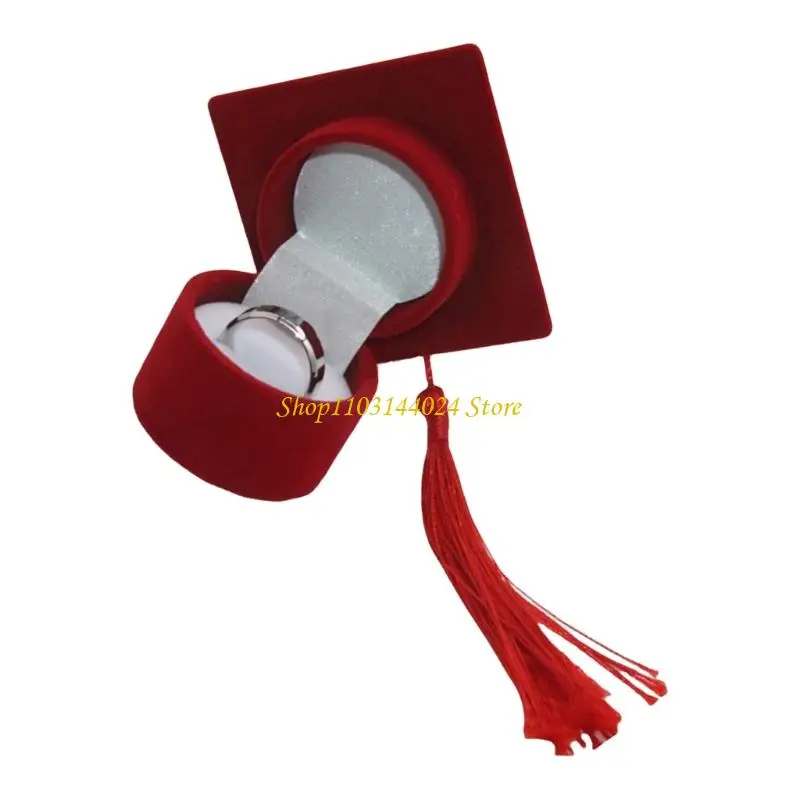 N5KE Rings Box Graduación Bachelor Hat Jewelring Box compromiso boda