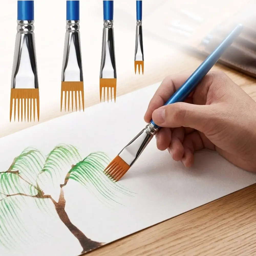 4Pcs Nylon Bristles Watercolor Brush Set Multi-toothed comb Flat Comb Painting Brushes Professional Wood Handle
