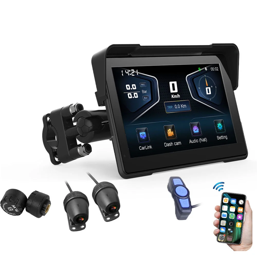 Motorbike Car Recorder Screen 7 Inch Motorcycle Touch Screen IPS Water & Dust Resistant Waterproof Touch Screen Navigation Music