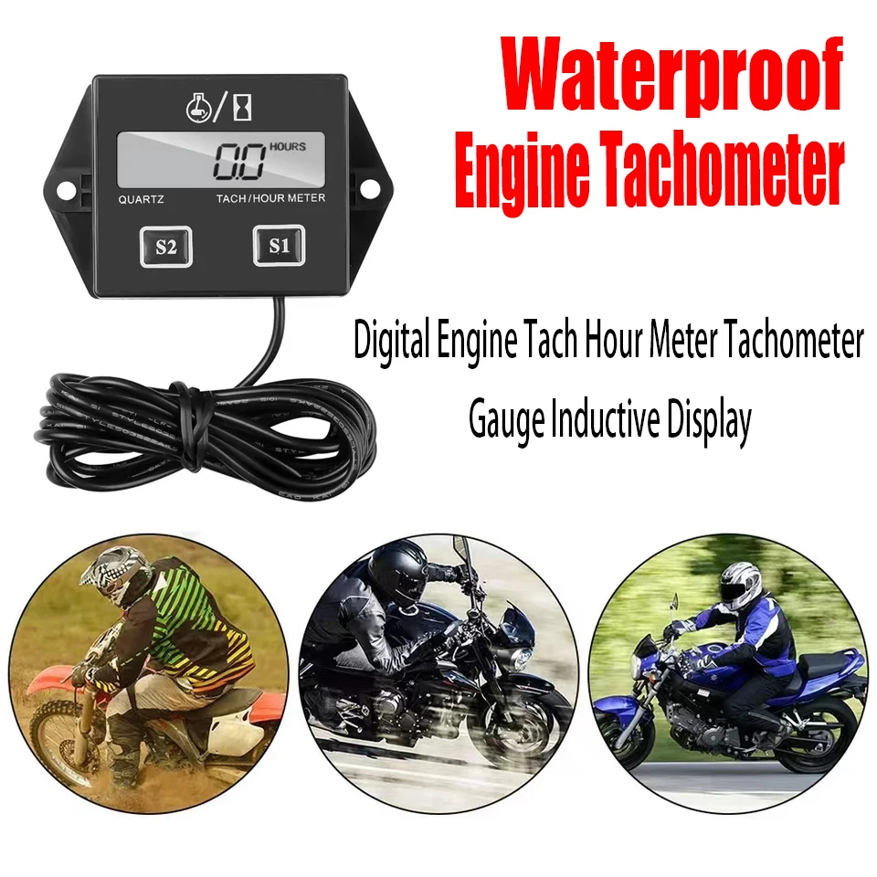 New Digital Engine Tachometer Hour Meter Instrument Induction Tachometer Display for Motorcycle Engine Chainsaw Bicycle Boat