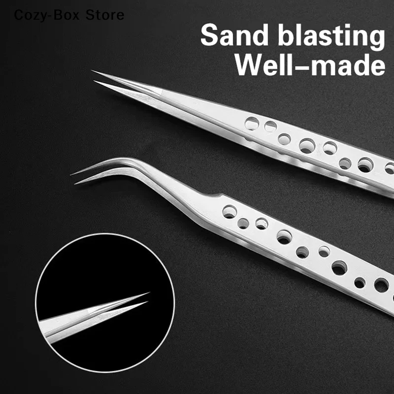 [ZY]2Pc Industrial Tweezers Electronics Anti-static Curved Straight Tip Precision Stainless DIY Hand Tools Sets Forceps Phone