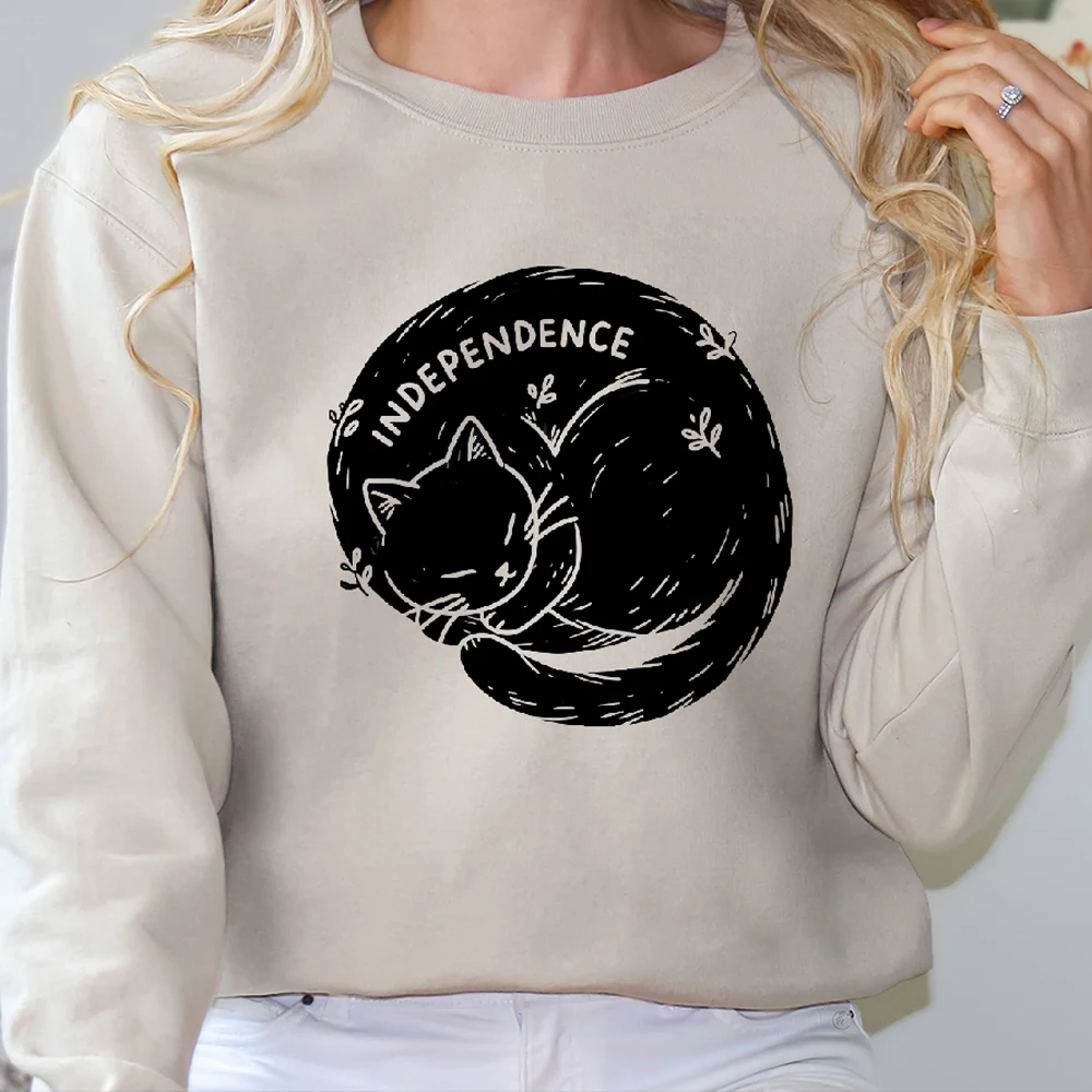

Lovely Black Cat Independent Casual Crewneck Sweatshirt Graphic Fashionable 100% Cotton Hoodie Comfortable Soft Breathable