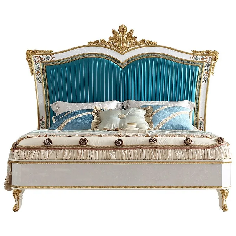 #French-style Solid Wood Hand-drawn Carved Double Bed European Royal Luxury Bridal Princess Shell-shaped Bed