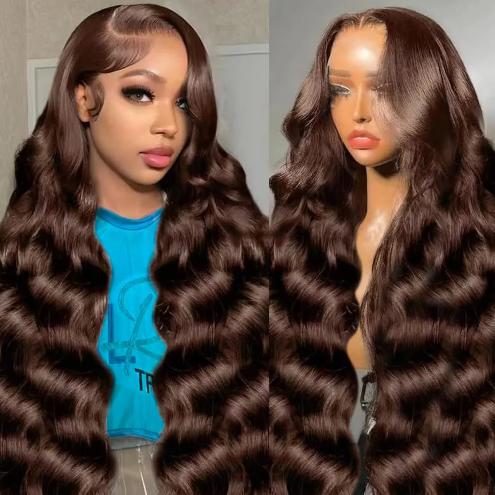 

Chocolate Brown Body Wave 13x6 HD Lace Frontal Wigs Brazilian Colored 13x4Front Wig For Black Women Full Max Lace Frontal Wigs Natural Hairline